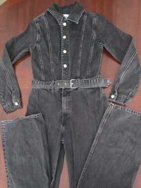 Zara Black Washed Denim Jumpsuit